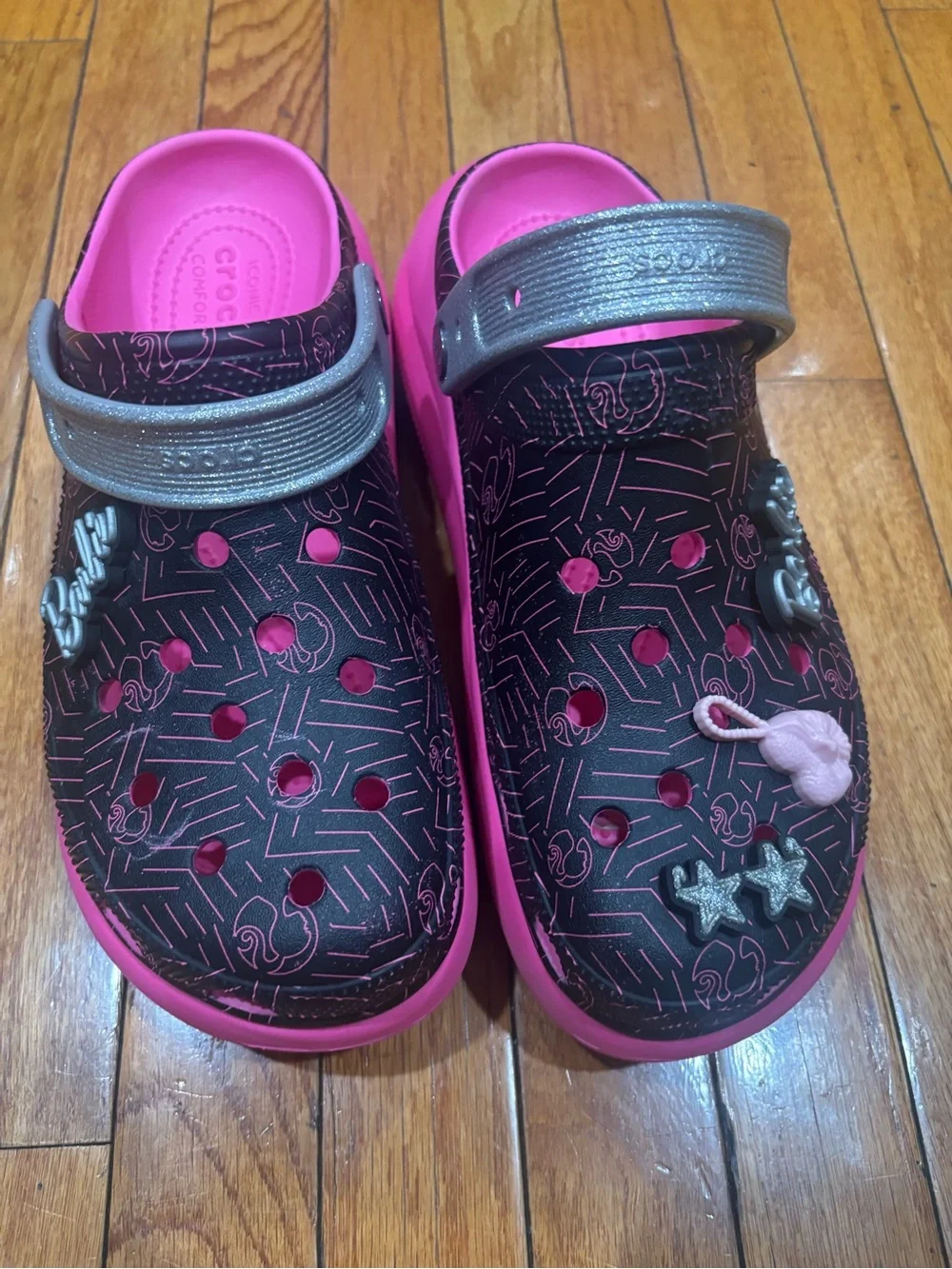 CROCS X BARBIE CRUSH CLOG SHOES Black The Movie M9/W11 EUC